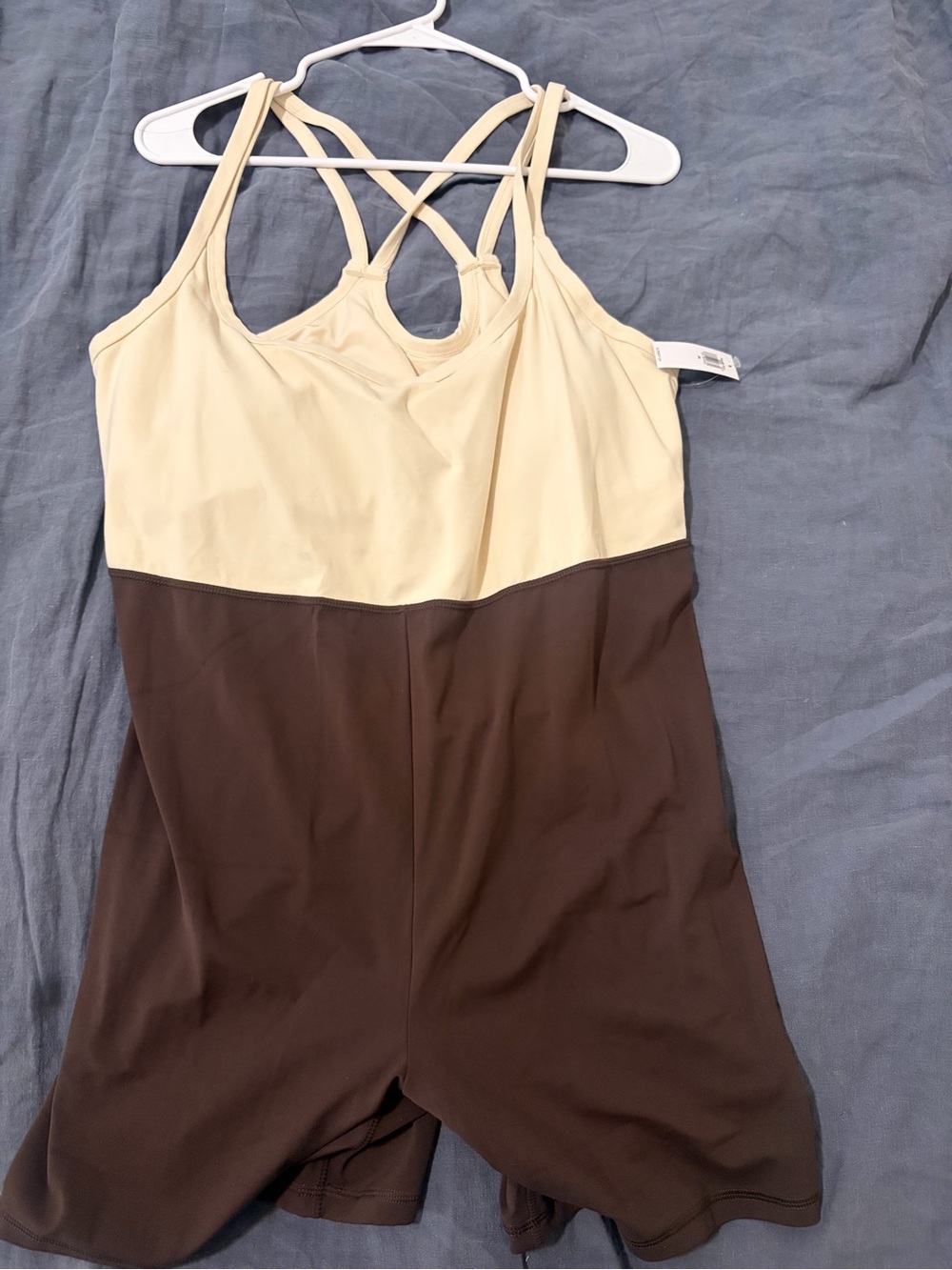 Womens Two-Tone Cream and Brown One-Piece Romper